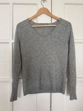 Barrow & Grove 100% Cashmere grey heather long sleeve v-neck jersey jumper - XS